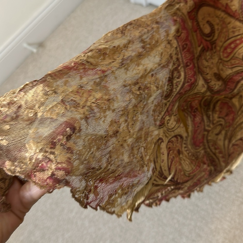 Komarov Gold Paisley Lace Detail Long Dress SzL - Picture 9 of 12